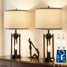 25'' Farmhouse Table Lamps for Living Room Set of 2 with USB C A Ports, Vinta...