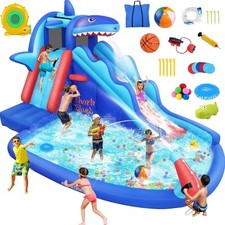 8 in 1 Shark Inflatable Water Park Inflatable Water Slide with Water Cannon
