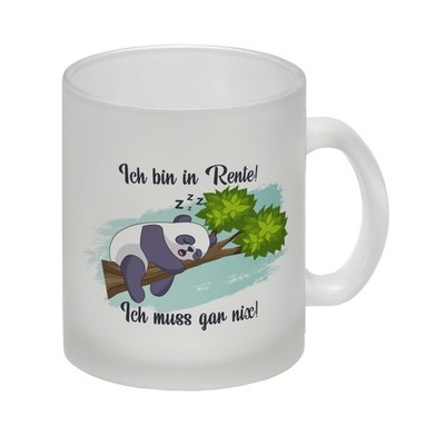 Panda Glas Tasse mit Spruch Ich bin in Rente Ich muss gar nix