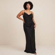 City Chic Women's Black Maxi Slip Dress Draped Cowl Neck Plus size L 20