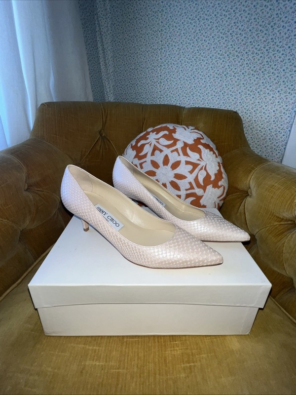 Jimmy Choo Aza Kitten Heel In Nude  Snake-Like Embossed Leather Finish 36 1/2