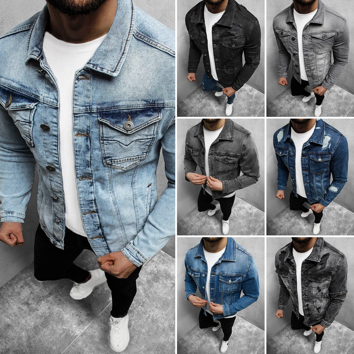 Jeansjacke Übergangsjacke Sweatjacke Sweatshirt Denim Jacke Herren 