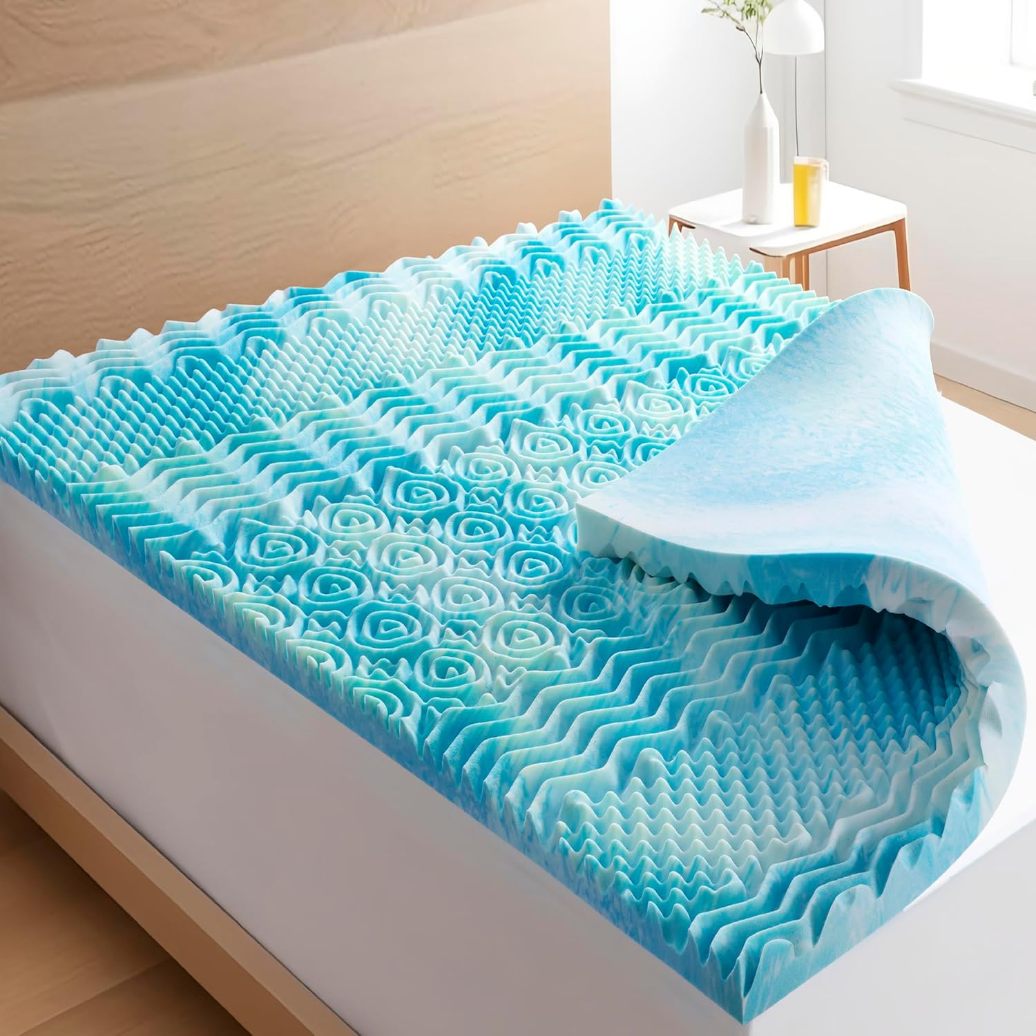 2 Inch Memory Foam Mattress Topper, 7-Zone Cooling Gel Foam Mattress Topper for