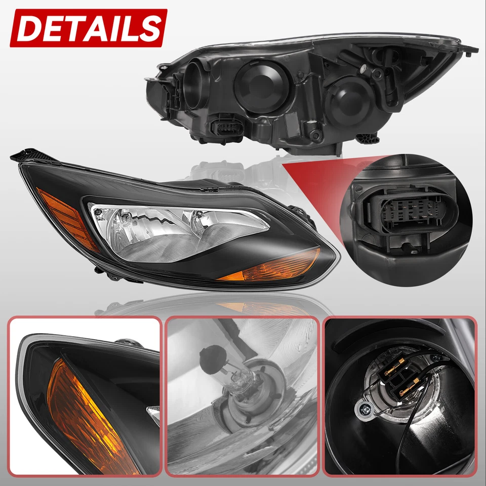 For Ford Focus 2012 2013 2014 Headlights Assembly Left Right Side Black W/Bulbs - Изображение 4 из 4