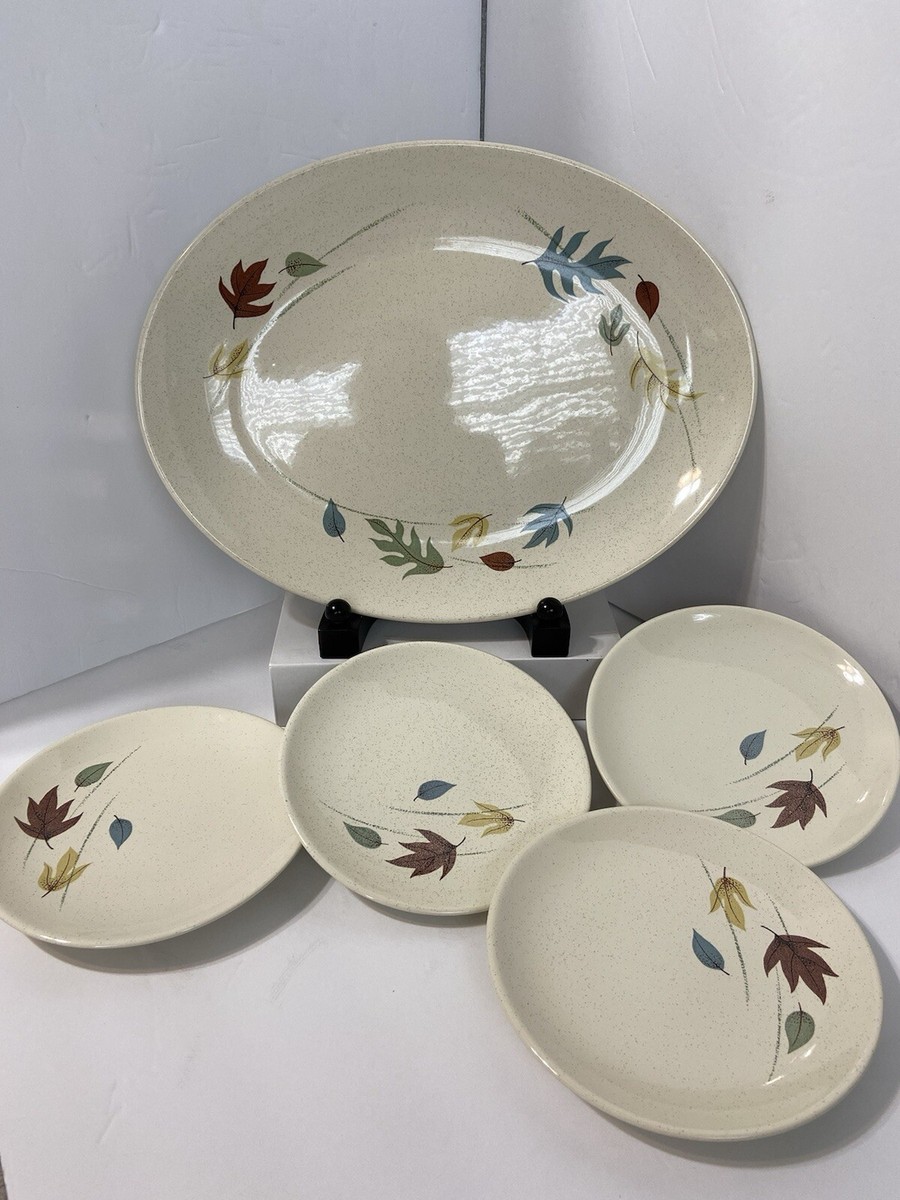 VTG 1950’s Franciscan Autumn Leaves Platter/Serving Plate w/4 Salad-Dessert