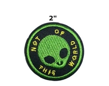 Not of This World, Green Alien PATCH Embroidered Iron-on Applique Xfiles Retro