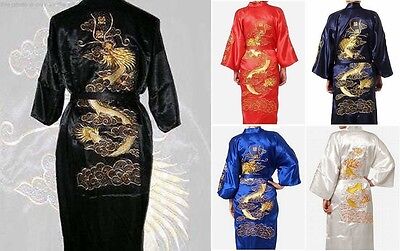 Red Black Blue Chinese Silk Men's Bathrobe Kimono Robe Gown HOT ! 