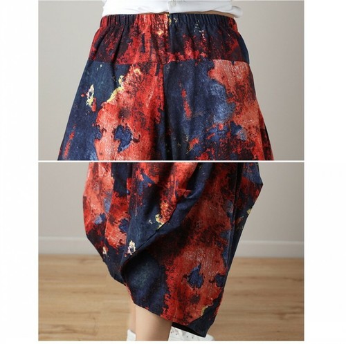 Ethnic Style Women Cotton Linen Lantern Pants Elastic Waist Ninth Trousers Loose - Picture 12 of 22
