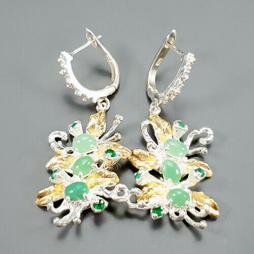 Jewelry Fashion Chrysoprase Earrings 925 Sterling Silver /E110246 - Imagen 1 de 8