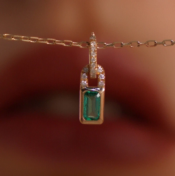 Изящный принцесса огранки изумруд багет подвеска 18k золото серебро ожерелье - Изображение 2 из 4