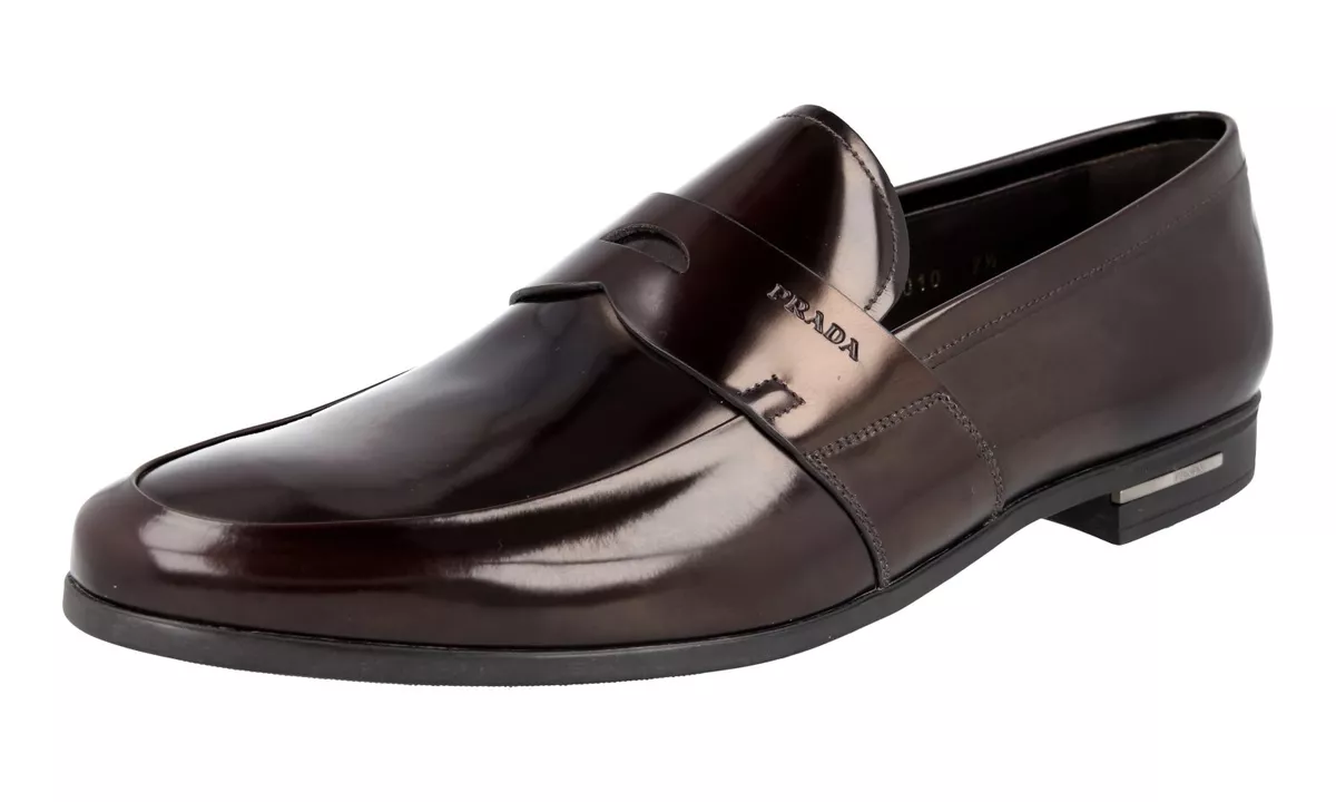 PRADA PENNY LOAFER BUSINESS SHOES 2DE010 BROWN LEATHER NEW US 8.5
