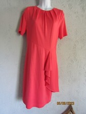 LDT nwt sz 6 vibrant peach office dress ruffle detail front short sleeves lined