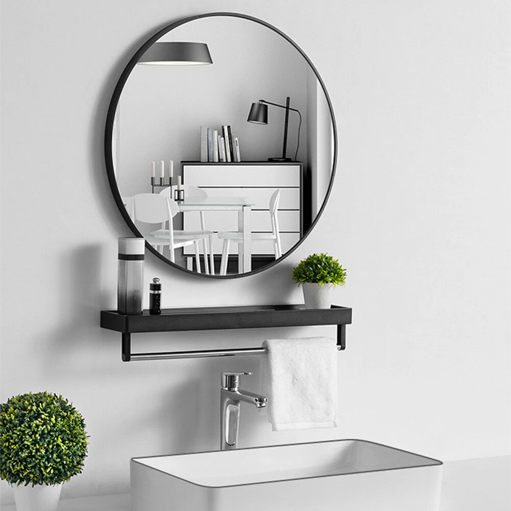 Round Mirror with Shelf - Black - Home All