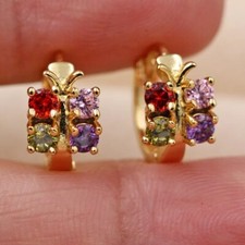 Adorable New Yellow Gold Filled Multicolor CZ Butterfly Huggie Hoop Earrings