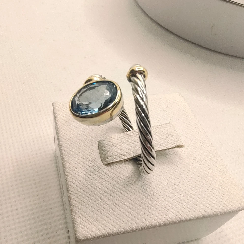 anello donna oro e acciaio con topazio azzurro - Immagine 3 di 3