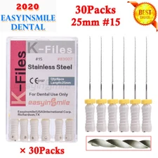 30Packs Dental Endo Hand Use K-Files #15 Stainless Steel Root Canal Files 25mm