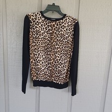 Equipment Roland Crew Contrast Sweater Size M Silk Wool Animal Print Pullover