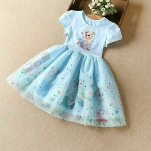 Kid Girls Elsa Princess Dress Children Birthday Party Tutu Tulle Dress Age 2-10 - Picture 15 of 15