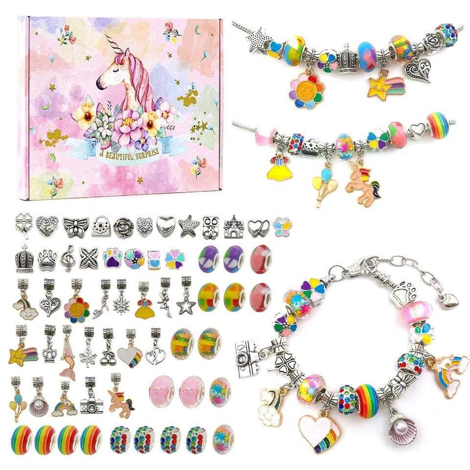 Girls Bracelet Making Kit Beads Jewellery Charms Pendant Set DIY Craft Kids Gift - Image 3 of 4