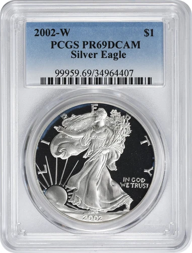 2002-W American Silver Eagle Dollar PR69DCAM PCGS Proof 69 Deep Cameo