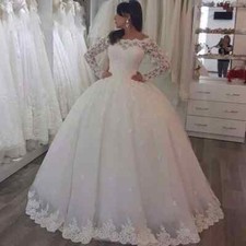 Long Sleeves A-lineWedding Dresses Lace Applique Ball Gown BridalGown CustomSize