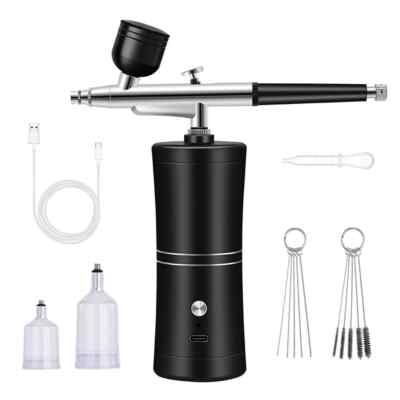 0.3mm Airbrush Paint Spray Gun with Mini Air Compressor Kit for Art Craft black