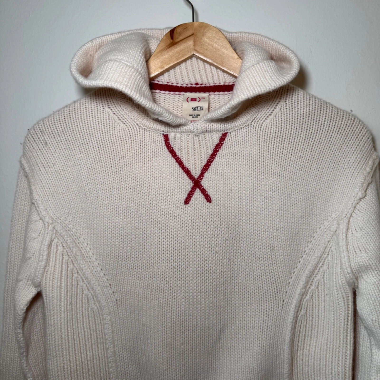 OFF WHITE GAP Felpa con Cappuccio Donna XS Crema Cashmere Rosso AIDS Consapevolezza Collab Preppy