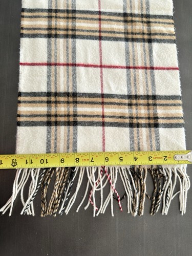 Unisex Fashion Scarf Winter White Plaid Fringed Cashmere Feel Neck Warmer 12”x48 - Picture 2 of 3