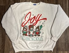 Vintage 80s 90s Christmas Bear Joy to The World Crewneck Sweatshirt XL