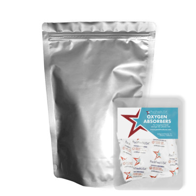 (50 Pack) 7 Mil 2 Quart Seal-Top Stand Up Mylar Bags + 300cc Oxygen Absorbers
