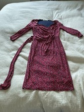 Lovely John Lewis Navy Red Patterned Work A Line Dress Size 8 Gathered Fitted