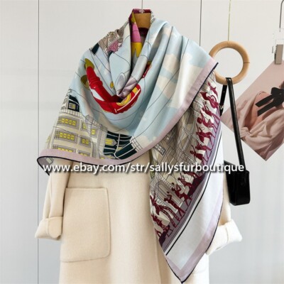 Sallys 70% Cashmere & 30% Silk Stole Parade Print Double Face Scarf Shawl 53''