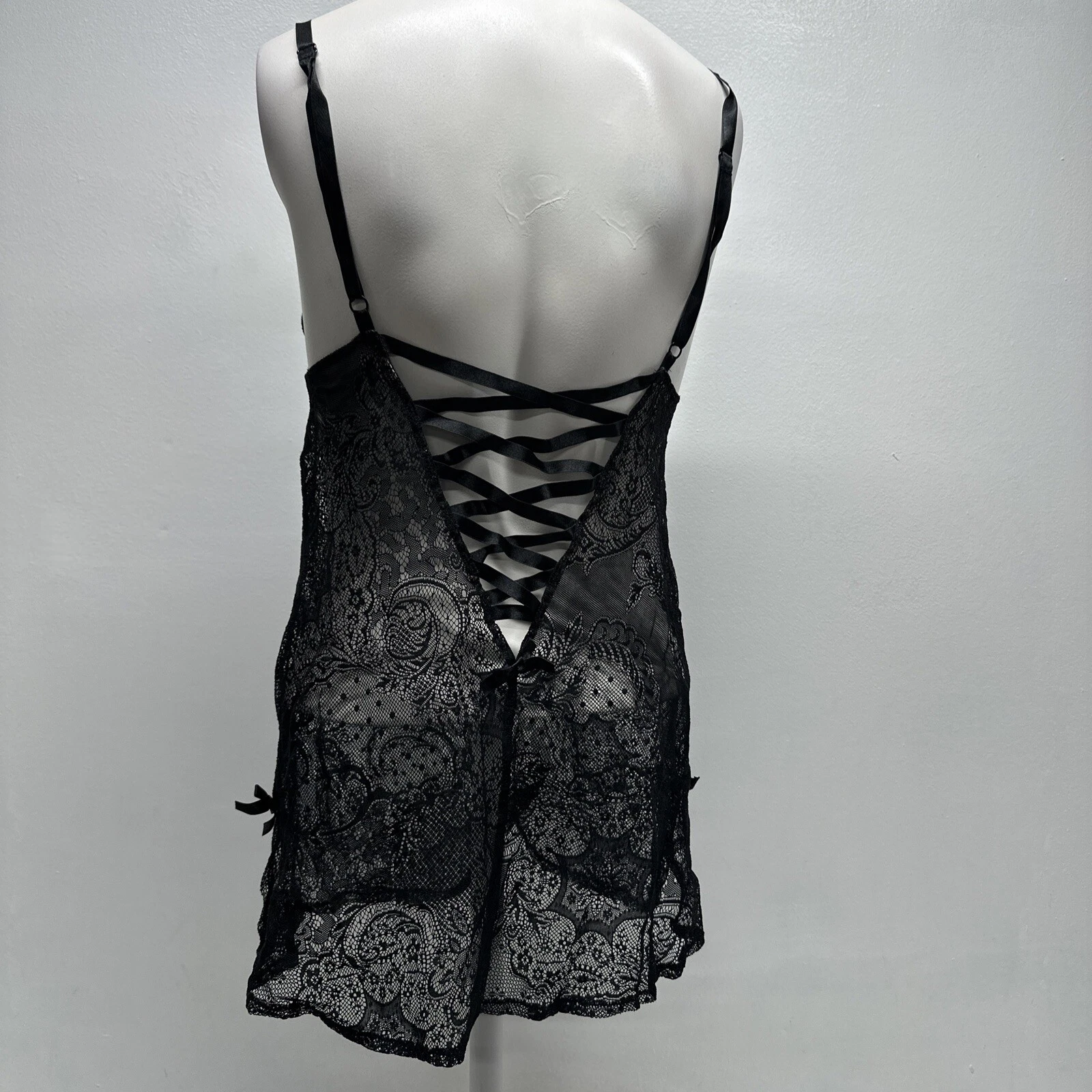 UNDERCOVER Abito Victoria’s Secret slip senza maniche See Thru pizzo floreale fiocco nero medio