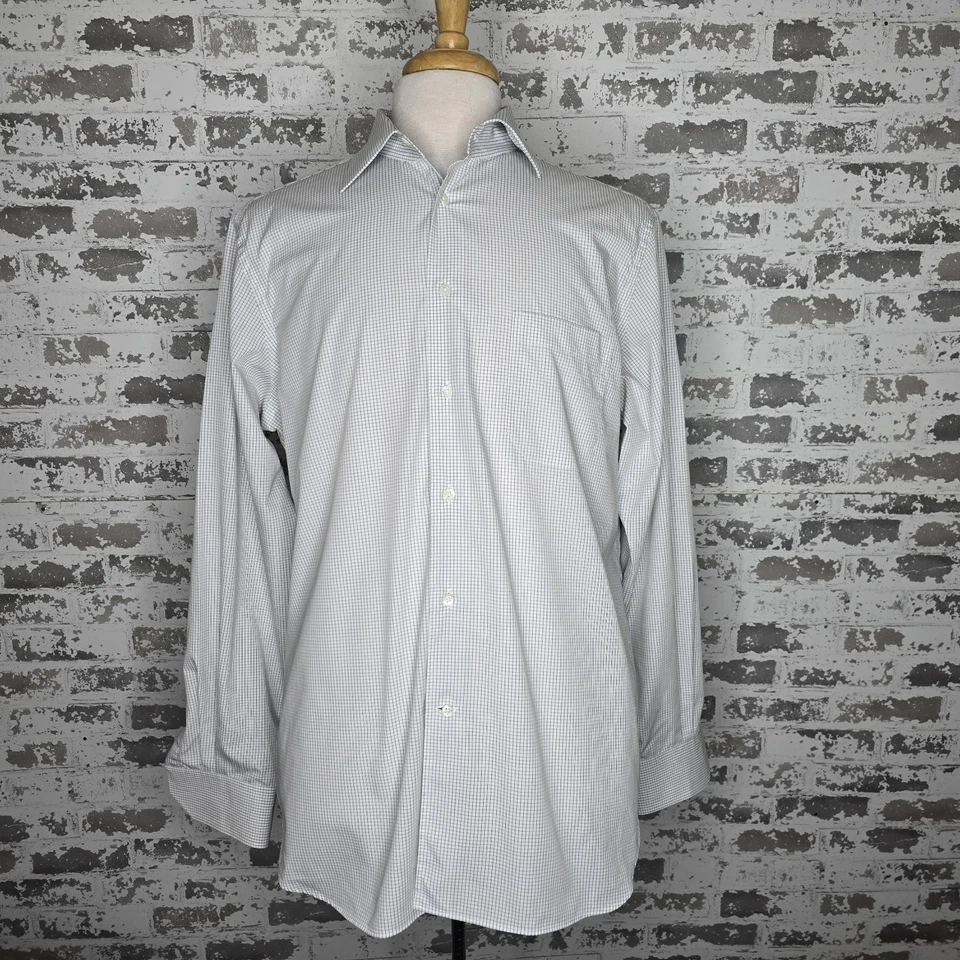 Camisa de vestir Corneliani Italia para hombre blanca a cuadros de algodón manga larga 17/43 talla XL Foto 3 de 4