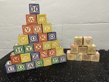Lot of 38 Vintage Wooden Nursery Rhyme  Letter Blocks