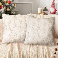Christmas Throw Pillow Covers 18"x18"Set of 2, White Christmas Tree with Gold...