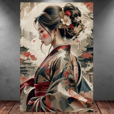 LEINWAND BILD ER XXL ABSTRAKT GEISHA GESICHT FRAU ASIEN JAPAN WAND POSTER P1529