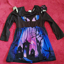 Halloween Witch Girls Dress Costume Haunted House Print Multi Size 3-4Y