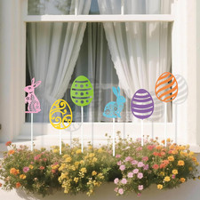 Metal Easter Day Planter Stakes - 6Pcs Cute Bunny Yard Sign Easter Egg Cut-Out D