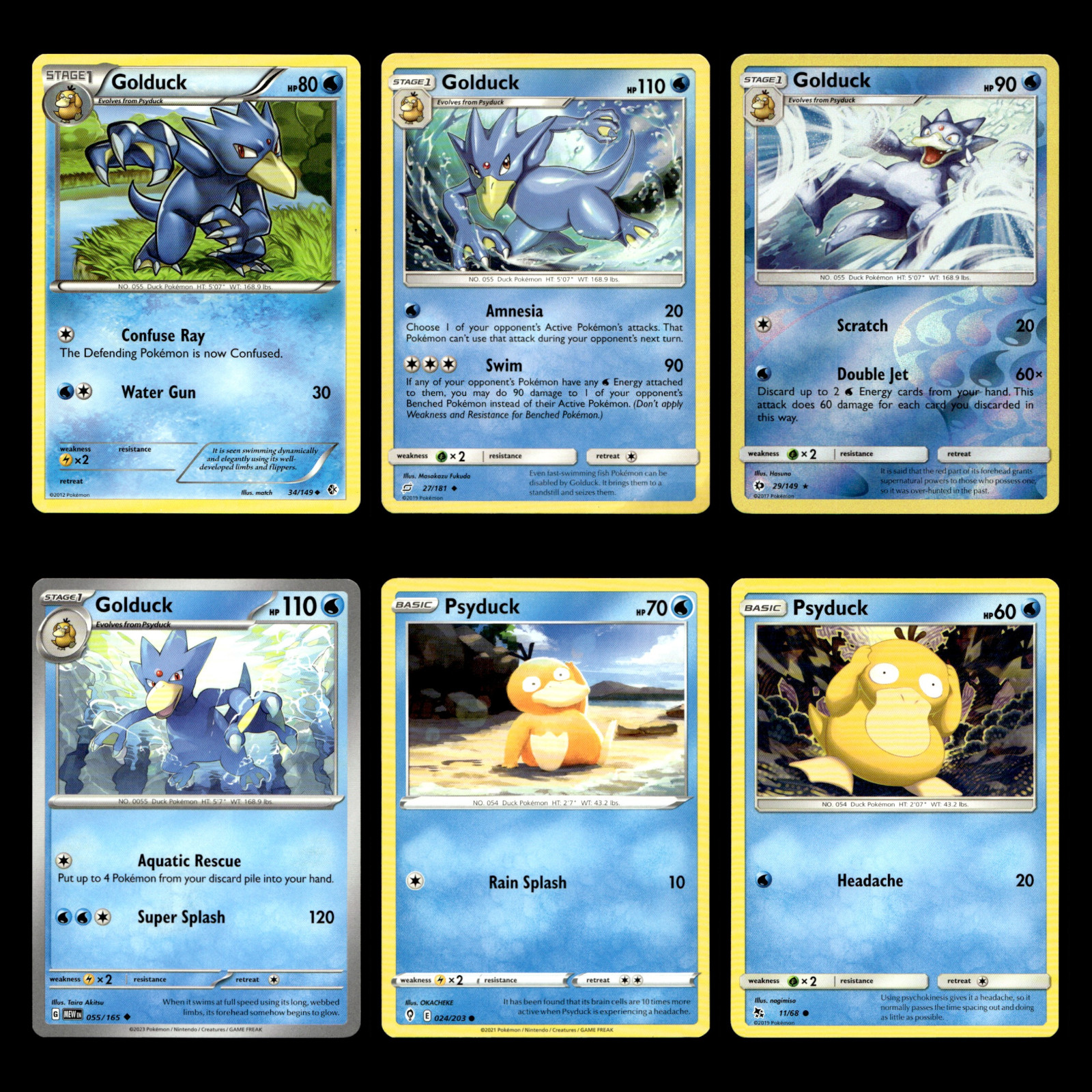 6x Golduck Lot 34 Black White Boundaries Crossed Pokemon Cards Collection Set