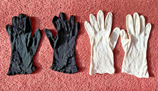 Two Pair of Pretty Detailed 1950s Medium Length Black and White Vintage Gloves