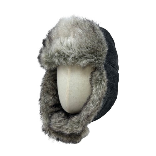 Woolrich Mens Gray Wool Blend Faux Fur Trapper Hat Buffalo Plaid Lining Medium