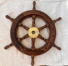 Nautical Wooden Ship Steering Wheel Pirate Decor Wood Brass Wall 18 Vntge Boat
