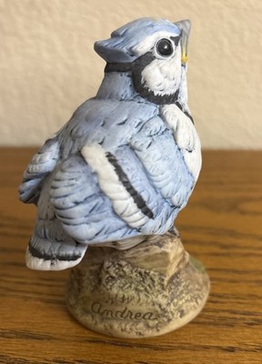 1985 Andrea Sadek Blue Jay Figurine Ceramic Bird 6350 Vintage Made In Japan