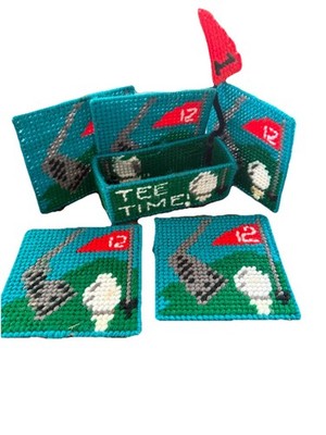 Hand Stitched Golf Coasters Set of 5 Golf Enthusiast Man Cave Home Bar