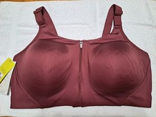Women High Support Zip-Front Sport Bra All in Motion Garnet Red BurgunSz 42D NEW