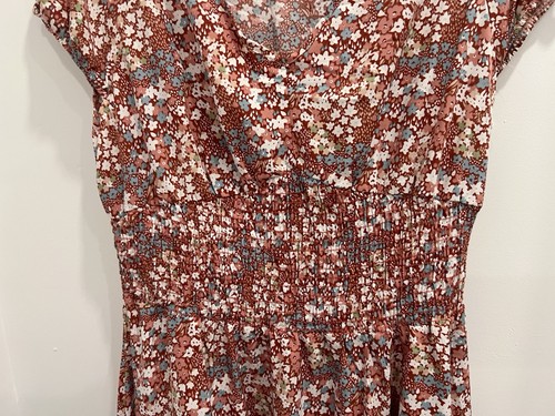 SHEIN Kleid in voller Länge rostrot ditsy gesmokte Taille Pull-Over Größe L - Bild 3 von 12
