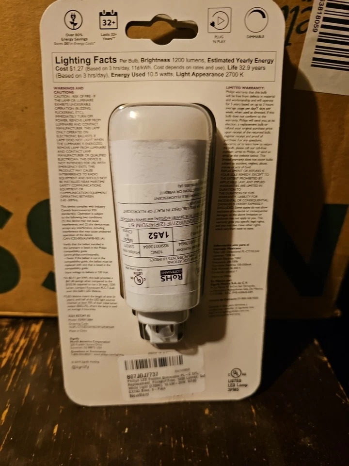 PHILIPS PL-C/T LED 26 W REPLACEMENT 10.5 W LED LIGHT BULB DIMMABLE SOFT WHITE - Image 4 of 4