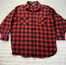 Vtg Woolrich Buffalo Plaid Shirt Jacket Red Black Wool Blend USA XL (READ FLAW)