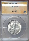 1941-S WALKING LIBERTY HALF DOLLAR ANACS AU58 436897